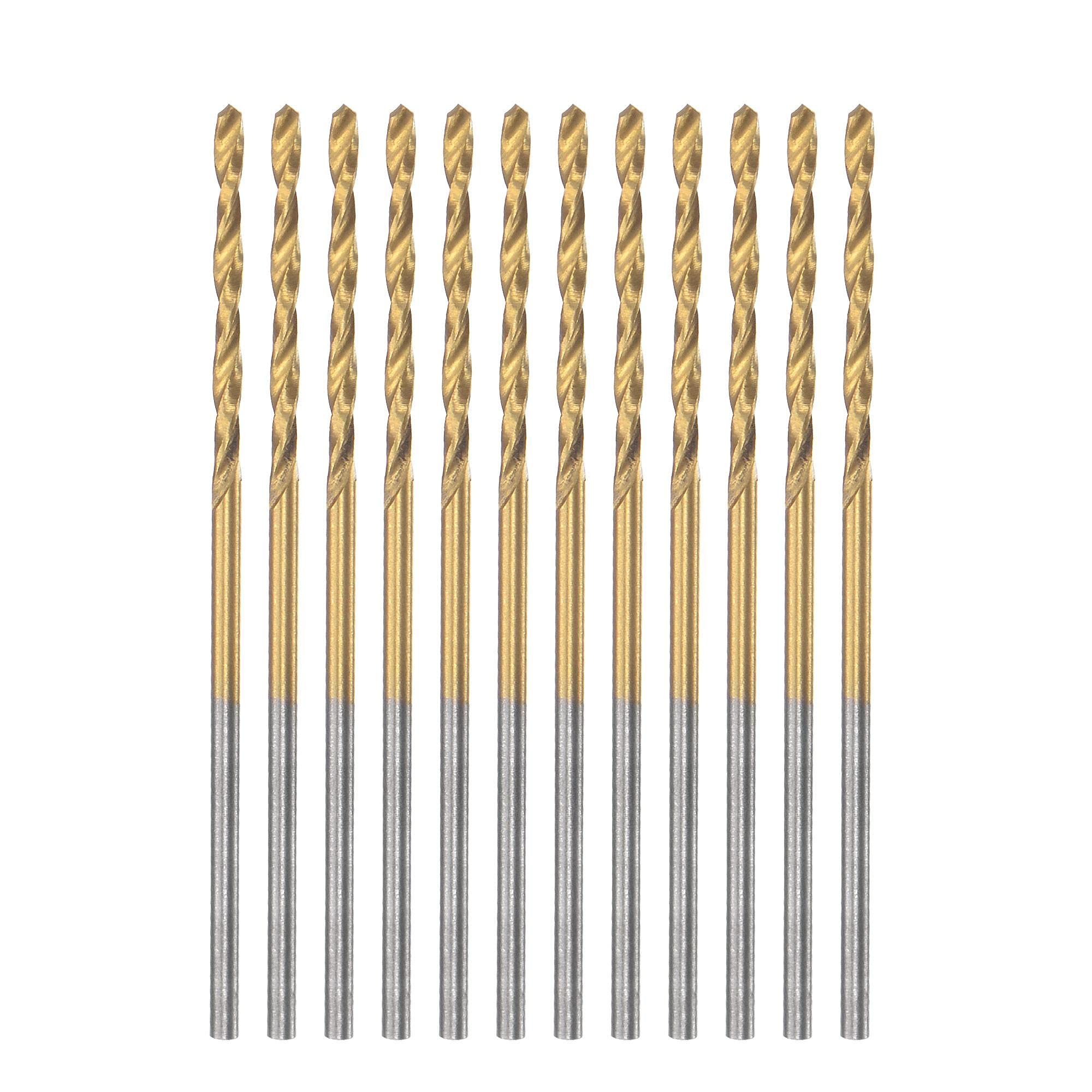 sourcing map High Speed Steel Straight Shank Twist Drill Bit Fully Ground Titanium Coated 1.2mm Drill Diameter 38mm Total Length 15mm Drill Bit Length 12 Pcs
