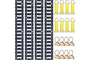 Trekassy 8ft E Track Tie-Down Rail Kit, 4 Pack 8' Etrack Rails with 16PCS E-Track Accessories Including 8 Steel O-Ring Anchors and 8 Rope Tie Offs for Truck Bed, Trailers