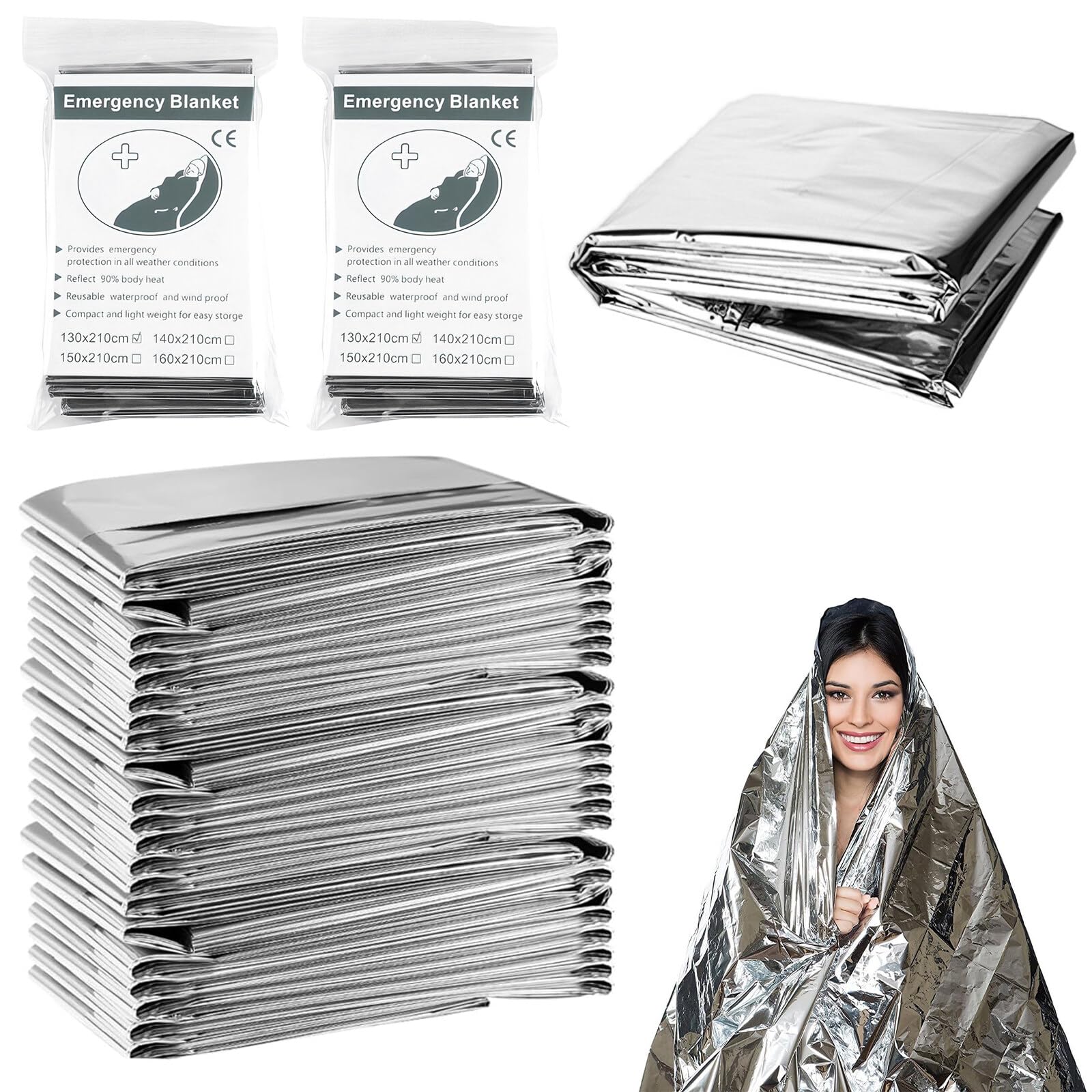 XiangSKY Emergency Survival Foil Blankets – 83 x 51 (210 x 130 cm) Survival Reflective Thermal Blanket Perfect for Outdoors, Hiking, Survival, Marathons or First Aid, Emergency Supplies