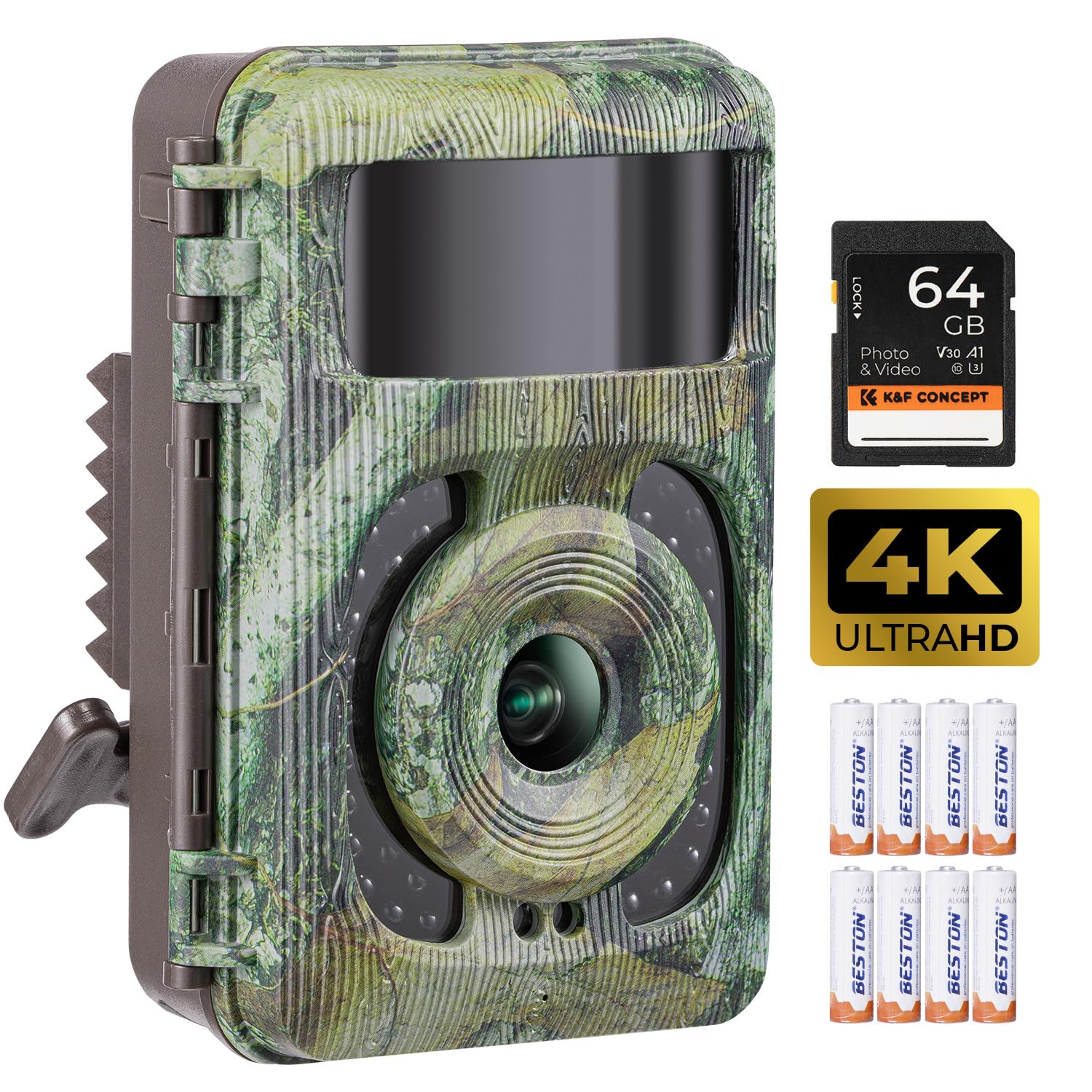 Photo 1 of K&F Concept 4K 48MP Trail Camera, Game Camera with No Glow Night Vision, 0.1s Trigger Time, 120° Wide Lens, IP66 Waterproof with 2.4'' LCD for Wildlife Monitoring, 64GB SD Card & Batteries