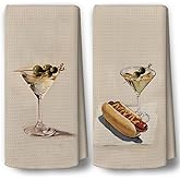 BCUANGD Vintage Wine Kitchen Towels Decor Set of 2 - Cottage Core Hand Tea Towels, Trendy Preppy Cocktail Alcohol Bar Dish Towel Dishcloths Decorations for Home Kitchen Bar, 16"x24"
