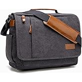 ESTARER 13-14 Inch Laptop Messenger Bag Water-Resistant Canvas Shoulder Bag for Business College, Grey