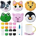 WovWeave 6 Set Animal Punch Needle Coasters Kit with Pattern, Yarn, Adhesive Felts, Hand Tools, Plastic Embroidery Hoop and Instruction Rug Punch Decoration DIY Art Crafts Kit for Adult Beginner