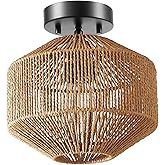 GLOBE Electric 65902 1-Light Flush Mount Ceiling Light, Matte Black, Paper Twine Shade