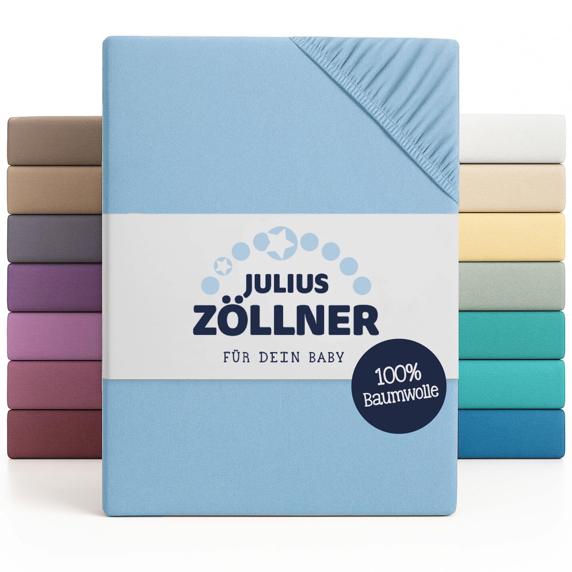 Julius Zöllner Jersey Fitted Sheet for Baby and Cot, 100% Jersey Cotton, Oeko-Tex Standard 100 Certified, Size: 60 x 120 cm / 70 x 140 cm, Pack of 2, Light Blue