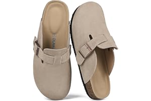 Dumalum Women's Suede Clog Leather Mules Arch Support Potato Shoes with Comfort Cork Footbed - Clogs for Women Men Unisex Antislip Slippers Sandals