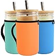 Beautyflier 24oz Mason Jars Drinking Glasses Neoprene Cover, Regular Mouth Mason Jar Neoprene Sleeve, 24oz Wide Mouth Mason Jars Insulators with Handle, Sleeve Only