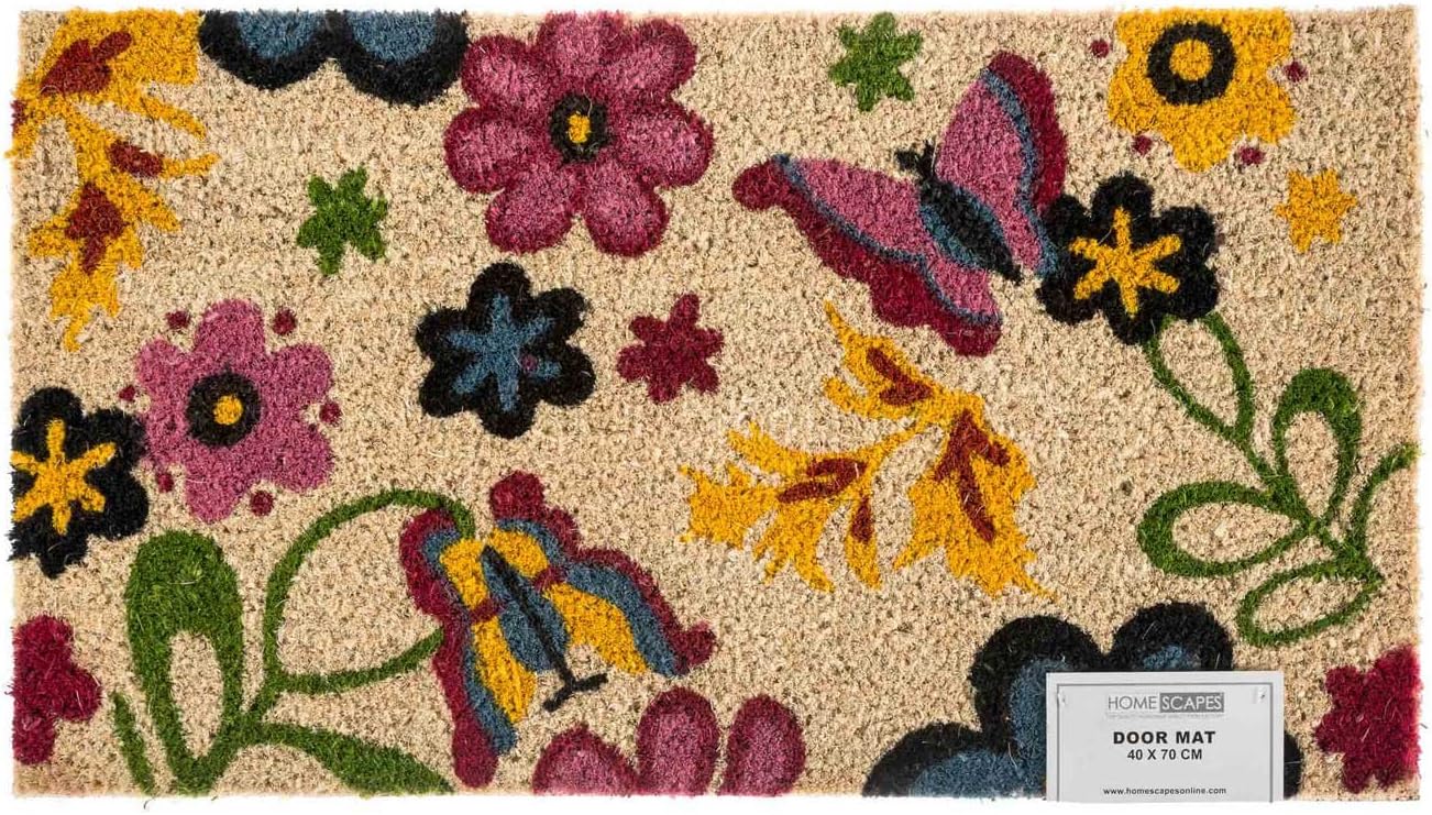 HOMESCAPES Door Mat Spring Butterfly Summer Garden 40 x 70 cm