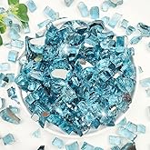 YISZM Fire Glass for Propane Fire Pit, 1/2 Inch High Reflective Fireplace Glass Rocks for Fire Pit Table, Fire Pit Glass Rocks for Outdoor Fire Table and Landscaping, 5 lbs, Aqua Blue