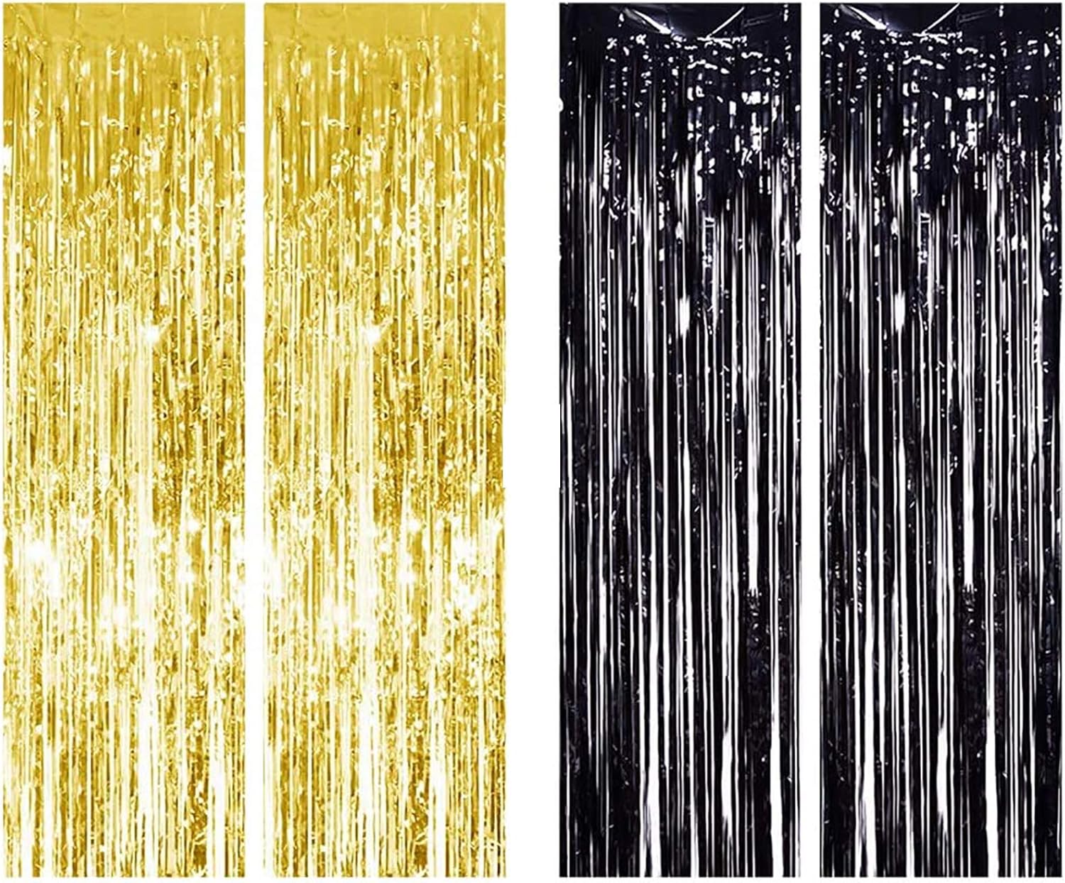 nplux 4 piezas de cortina de flecos de aluminio metalico dorado y negro para decoracion de bodas cumpleanos fiestas y fiestas