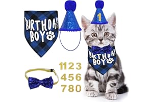 CUXFLS Dog Birthday Scarf and Triangle Hat with Cute Bow Tie and 0-9 Golden Number Stickers. Suitable for Small, Medium and Large Pets BU