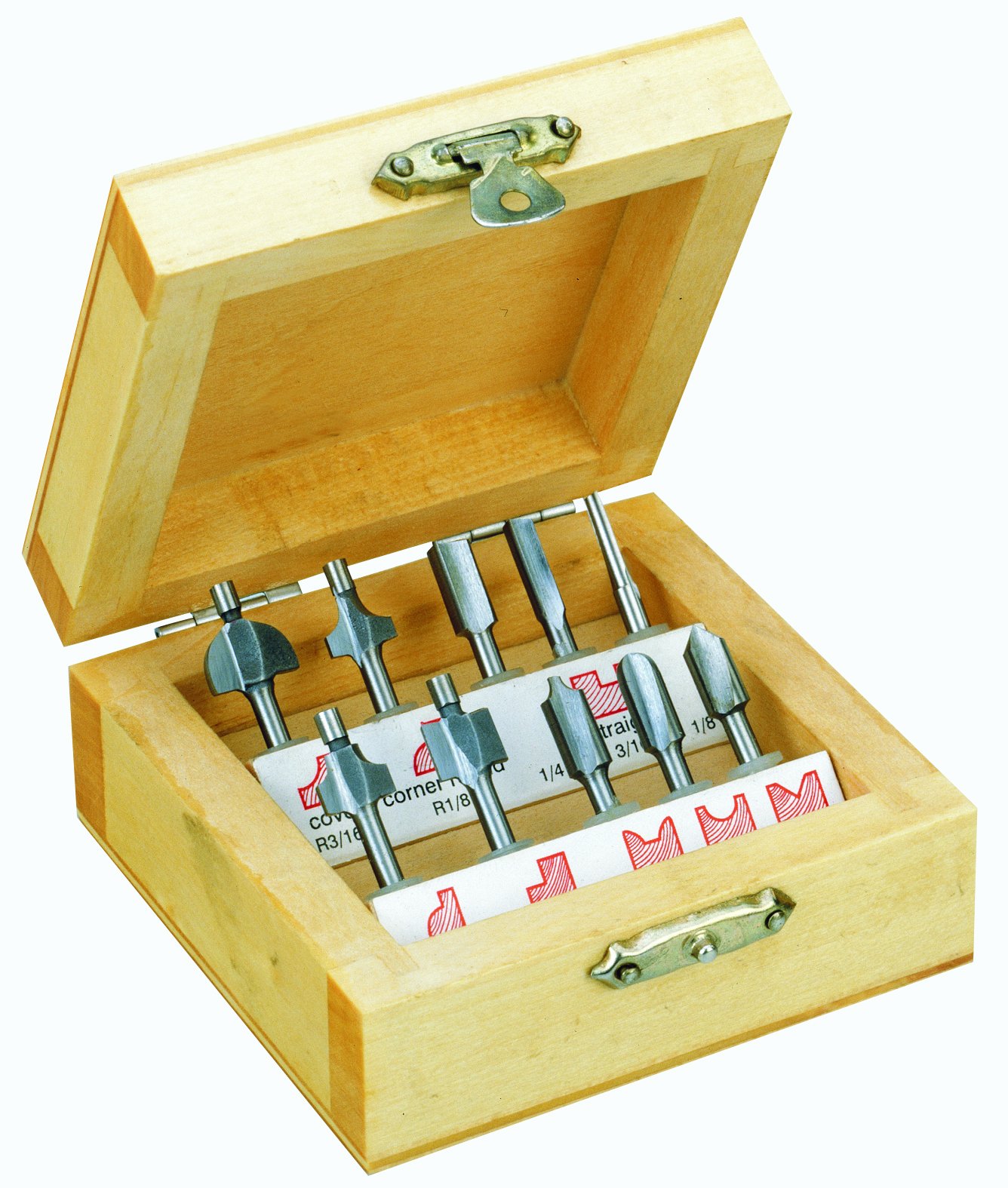 Proxxon 29020 Router Bit Set, 10 pcs, in Wooden Box, Silver