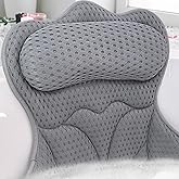 REEZEIVI Bath Pillows for Tub,Bath Pillow with 6 Non-Slip Suction Cups,Soft 4D Mesh Fabric,Bathtub Pillows for Tub Neck and Back Support,Extra Thick Luxury Bathtub Pillows,Grey