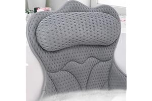 REEZEIVI Bath Pillows for Tub,Bath Pillow with 6 Non-Slip Suction Cups,Soft 4D Mesh Fabric,Bathtub Pillows for Tub Neck and Back Support,Extra Thick Luxury Bathtub Pillows,Grey