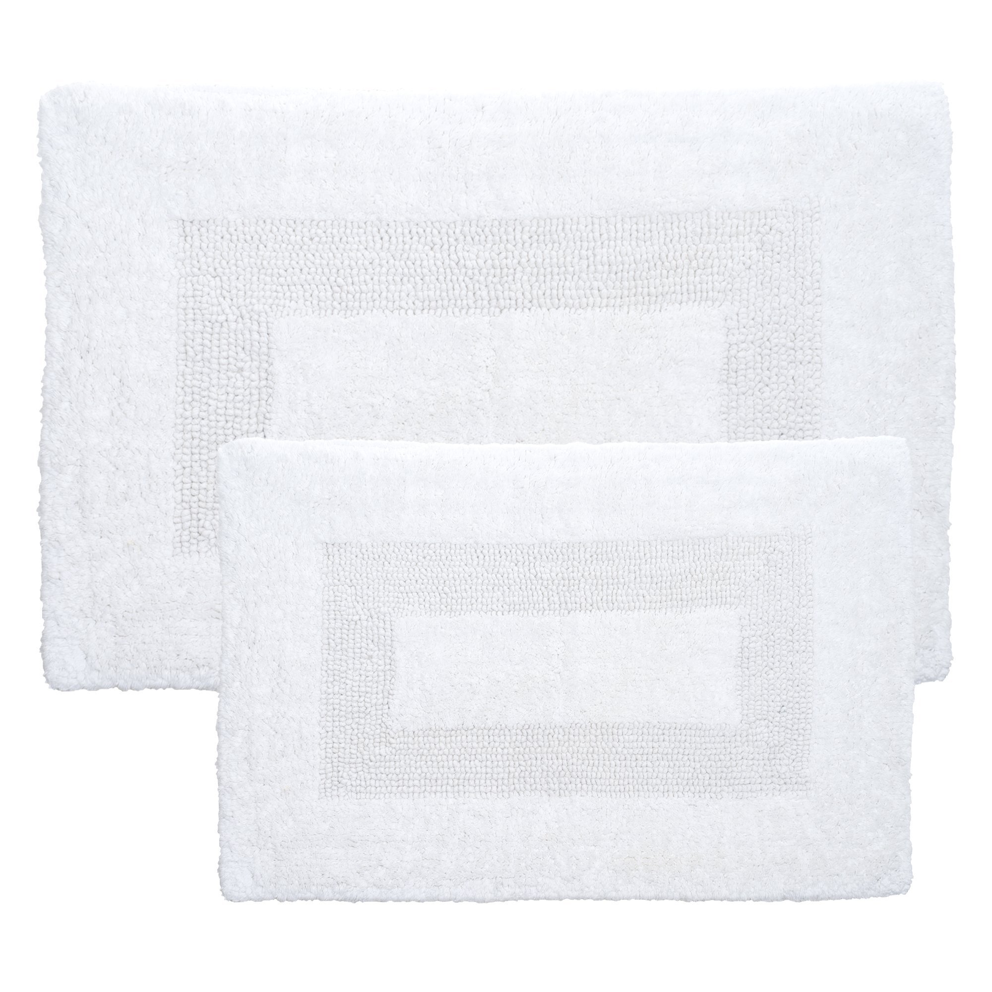 Cotton Bath Mat Set- 2 Piece 100 Percent Cotton Mats- Reversible, Soft, Absorbent and Machine Washable Bathroom Rugs By Lavish Home (White)