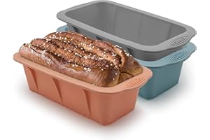 Baocuan 3 pack Silicone Bread Loaf Pans - Baking Mold For Baking Cakes,Brownies,Long loaf of bread Cheesecakes,Homemade Cakes Breads,Meatloaf,Ice brickand and More Set of 3 colors