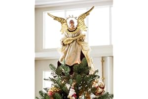 Balsam Hill | Noel Angel Christmas Tree Topper | Handcrafted with Resin, Satin, Organza, Lace, Velvet