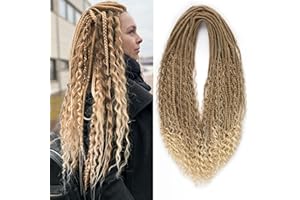 Leeven Double Ended Synthetic Dreadlock Extensions 24 Inch Ombre Blonde Boho Crochet Hippie Dreads 10 Strands Handmade Bohemian Box Braids with Curly Ends for Women