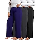 JULGIRL 3 Pack Women's Plus Size Sweatpants, High Waist Wide Leg Pants, Loose Casual Pajama Pants, Yoga Pants with Pockets