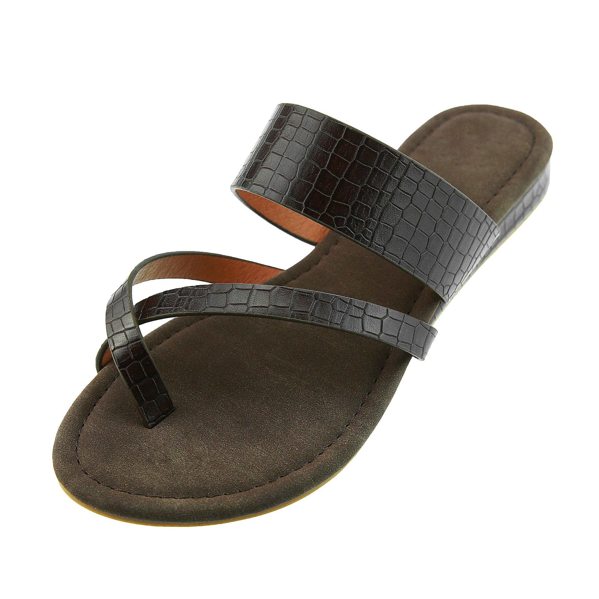 Womens Flip Flop Thong Open Toe Low Heel Cut Out Summer Beach Leather Sandals