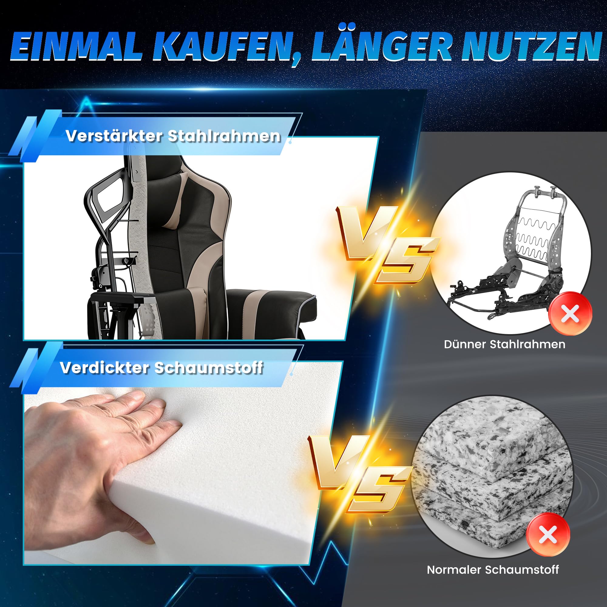 PALLOME Gaming Stuhl mit Massagefunktion, Höhenverstellbarer Gaming Chair mit Ausziehbarer Fußstütze & Getränkehalter, Ergonomischer Bürostuhl mit Kopfstütze, Drehbarer Racing Gamer Chair (Grau) 7