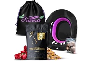 Fivona 3-in-1 Yoni Steam Kit Black - Foldable Over The Toilet Steamer Seat with Herbal Blend and Storage Bag - Effective Detox pH Balance Cleansing and Relaxation - at Home V-SPA