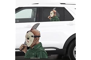 WIPERTAGS 12" Perforated Ride-A-Long See-Thru Window Decal attaches to Rear Side car Window. Made in USA. (Hockey Mask Machete)
