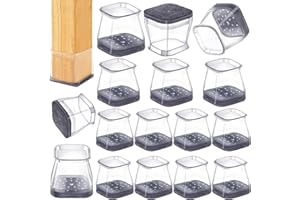 GEMOWN 16 Pcs Chair Leg Floor Protectors Square for Hardwood Floors - Silicone Felt Furniture Pads - Chair Leg Caps - Clear Rubber Chair Sliders - L(Fit:1"-1.5")
