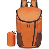 SUIKIHUM Hiking Backpack, 20L Packable Daypack for Men Women, Nylon with Adjustable Straps, Lightweight Waterproof Outdoor Camping Travel, Orange