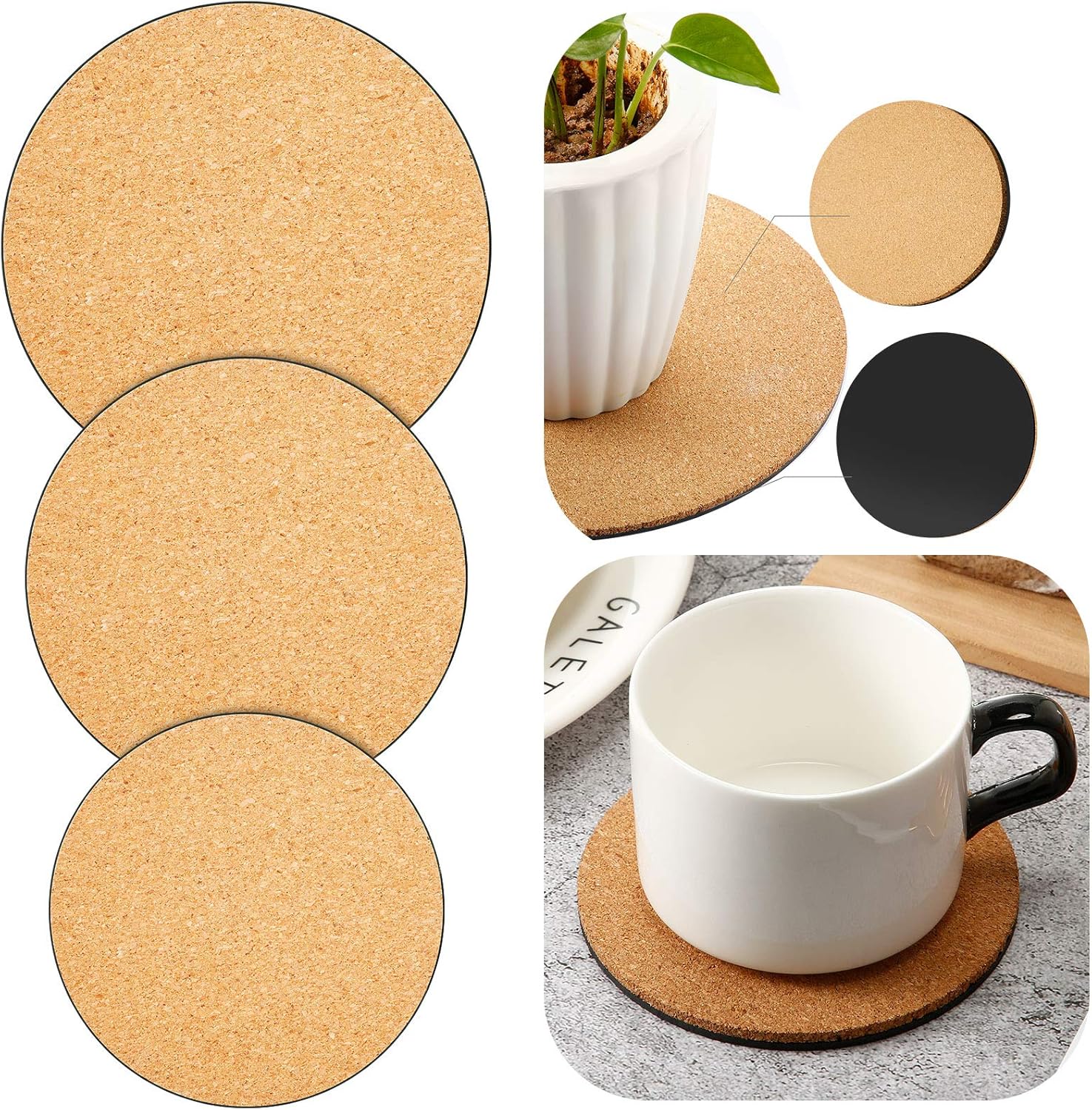 3 Pieces Cork Plant Mat Round Cork Plant Coasters DIY Cork Pad Plant Plate Pad for