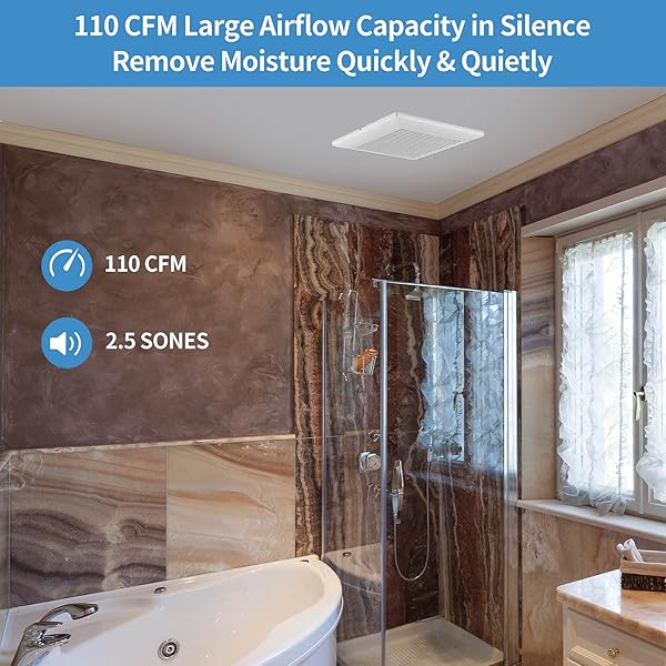 JOEAONZ BATHROOM EXHAUST FAN 110 CFM VERY QUIET WITH MATEL HOUSING, CEILING MOUNT VENTILATION FAN LARGE AIR-FLOW CAPACITY, ENERGY-SAVING HOUSEHOLD BATH VENT EXTRACTOR, WHITE PLASTIC GRILLE