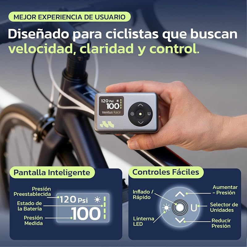 Inflador Electrico, Presta Schrader, Manómetro, 50s, LED, 8.3 BAR