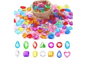 MARFOREVER Pool Diving Gems Toys,150 Pcs Colorful Crystals Pirate Treasure Jewels Acrylic Gems Plastic Diamonds Gemstones with a Burlap Bag for Vase Filler Summer Beach Toys Home Decor Party Favors