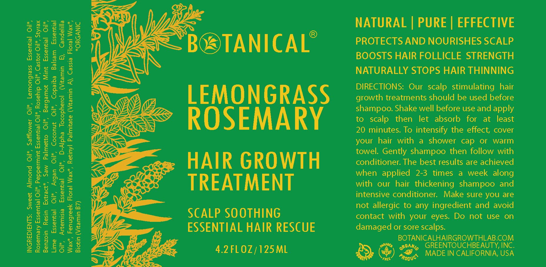 Botanical Hair Growth Lab Hair Loss Treatment Lemongrass Rosemary