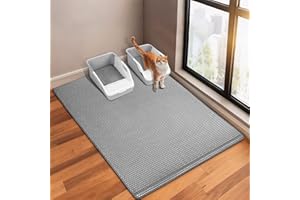 GRELY XL47''X 28'' Extra Large Cat Litter Mat,Double Layer Litter Trapping Mat,Kitty Litter Box Mat,Cats Rug for Pet, Litterbox Mats for Floor,Waterproof Urine Proof,Non-Slip