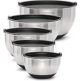 PriorityChef Premium Mixing Bowls With Lids, Inner Measurement Marks and Thicker Stainless Steel 5 Pc Bowl Set, Sizes 1.5/2/3