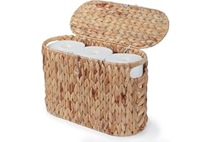 YANGQIHOME Toilet Paper Storage, Water Hyacinth Toilet Paper Storage with Lid, Papers Container for up to 6 Mega Rolls, Bathr