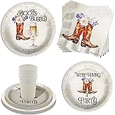 Birthday Galore Boot and Bubbly Bridal Shower Party Supplies - 64 Piece Bridal Shower Tableware Set Includes Large 9" Dinner Plates and 8" Dessert Paper Plates Napkins Cups - Kit for 16