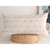 NUYECY Boho Long Lumbar Pillow Covers 16 x 26 Grey,Classic Stripe Pattern Cotton Decorative Long Lumbar Pillow Case Cushion Cover Cushion Case for Sofa Couch Bed Livingroom Farmhouse,Modern Accent