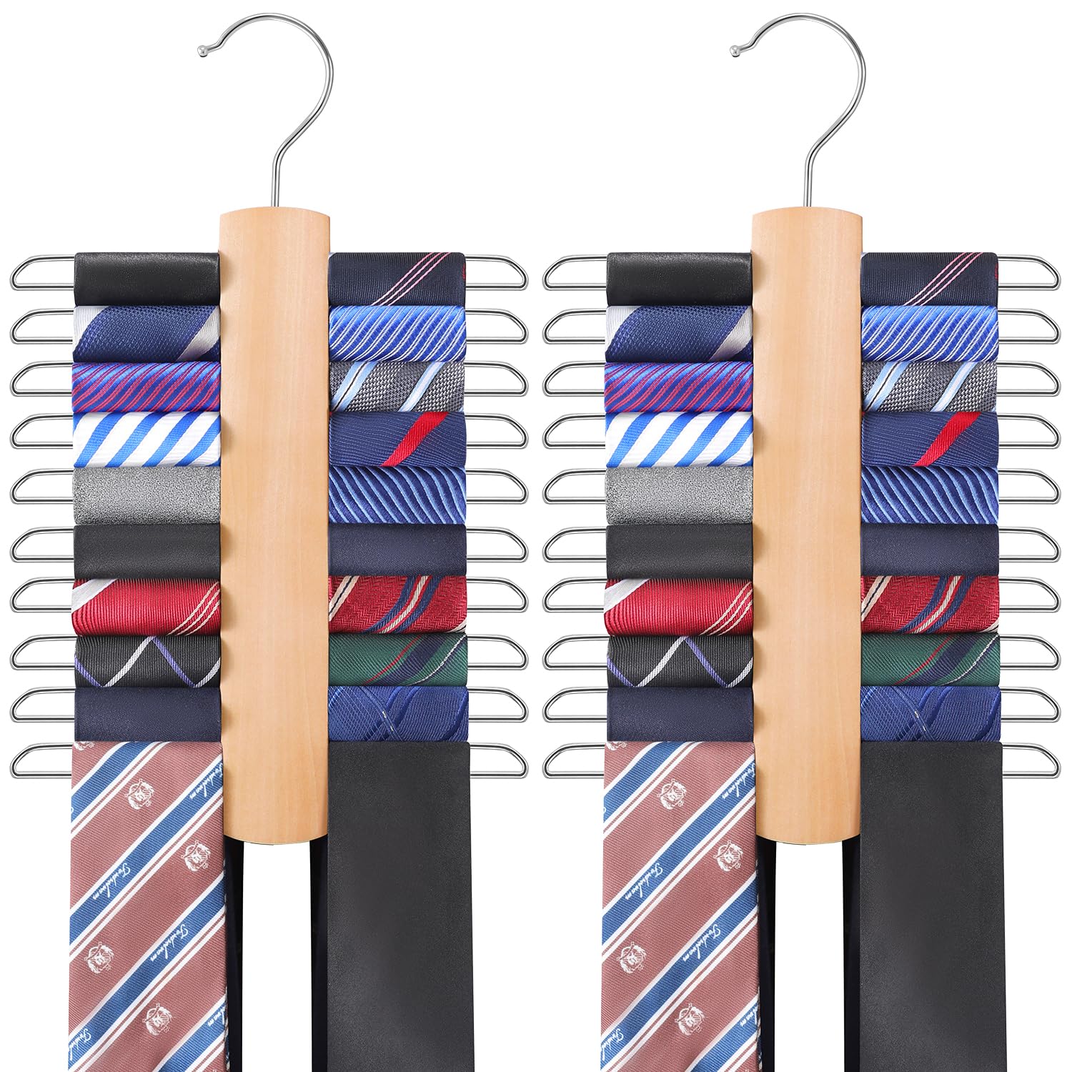 Swivel Tie Rack BAGAIL Premium Wooden Tie Rack, Space Saving Tie Hanger for Men, 360 ...