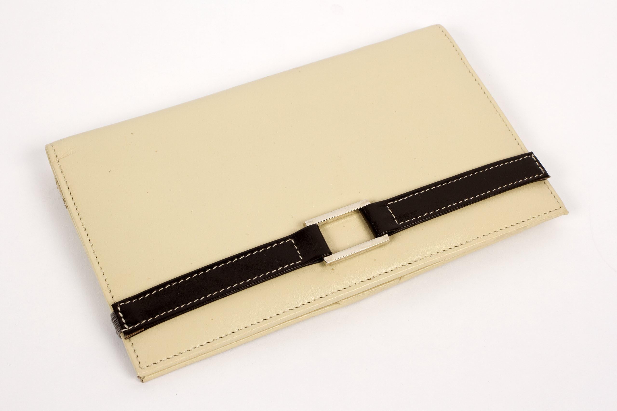 Leather Agenda/Cheque Book Cover (Ivory with Chocolate Accent Strap)