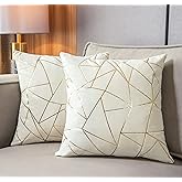 YONGLIU 2 Packs Velvet Cushion Cases Decorative Gold Foil Geometric Pattern Ultra-Soft Square Throw Pillow Covers for Modern Homes Couch Sofa Bedroom Living Room Car Chair (Off White, 16"X16")