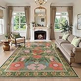 Yuemasi Washable Green Floral Area Rug 5x7, Colorful Cottagecore Nursery Rug, Soft Boho Flower Carpet for Girls Living Kids Room Playroom Dorm Apartment Decor (5x7ft,Green)