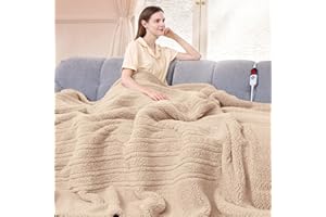 LUZARTA Heated Blanket Full Size 72"X84" Beige - Soft Double Sided Sherpa Electric Blanket Full Size with LED Display, 6 Heating Levels & 10 hrs Timer, Machine Washable & Fast Heating, Gift for Women