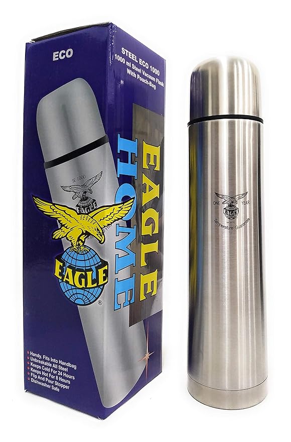 Eagle Home Stainless Steel ECO FLIP LID Vacuum Flask, 1000 ml, Silver