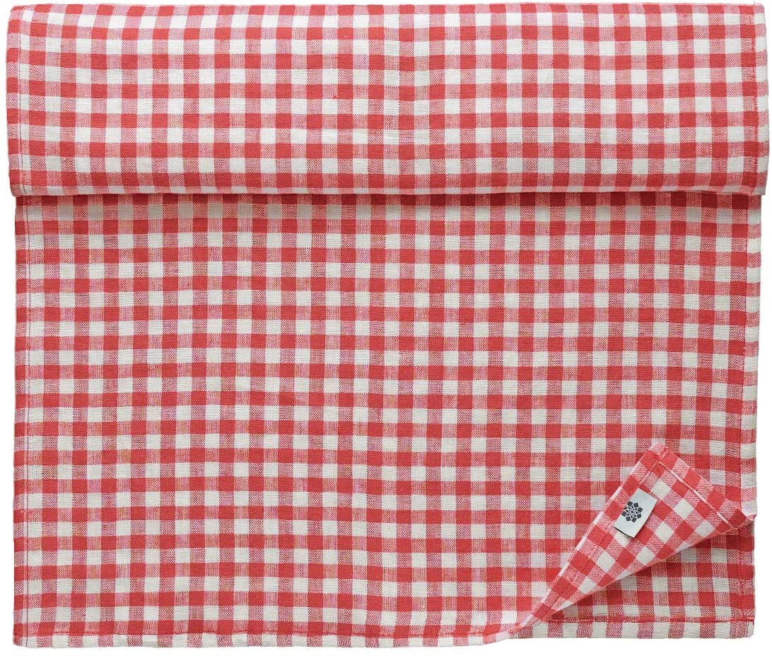 Linen & Cotton Rustic Table Runner Estella -100% Linen, White Red (40 x 350 cm) Rectangular Chequered Long Table Runner Kitchen Linen Table Decoration for Home Country Cottage Spring Easter Feast