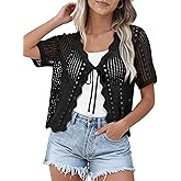 COCCKO Women Bolero Shrug Casual Short Sleeve Cropped Sweater Cardigan Summer Beach Knit Tie Front Crochet Tops