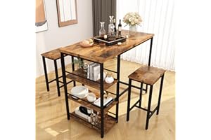 DKLGG Dining Table Set for 2, Counter Height Pub Table with 2 Bar Stools & 3 Storage Shelves, Bar Table and Chairs Set for Small Space Kitchen, Dining Room, Bar, Vintage Brown