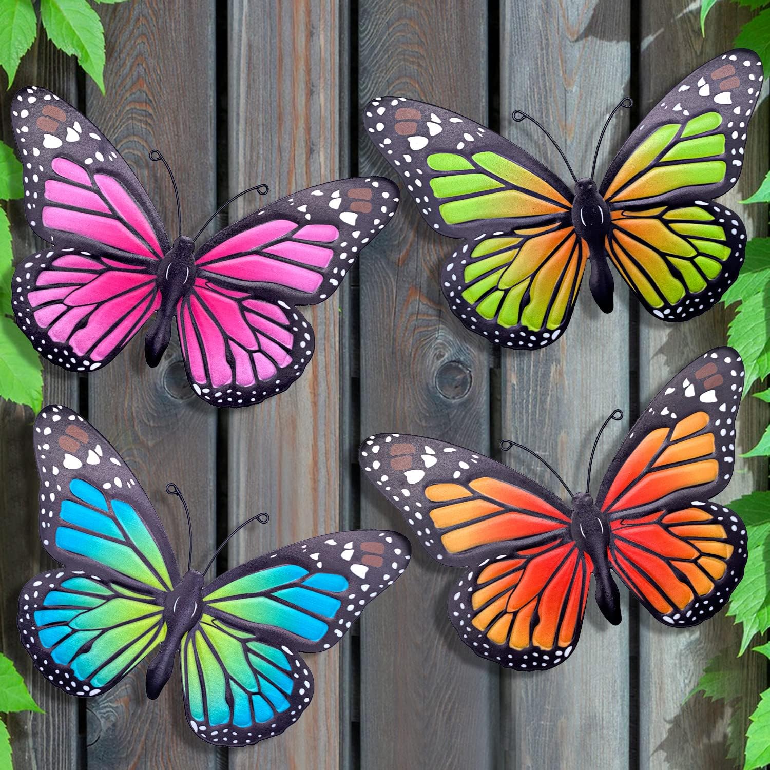 Plaques & Wall Art - EOORAU Metal Butterfly Wall Art Outdoor Decor - 4 Pack 9.8in Butterflies Wall Sculpture Hanging Decor for Home Yard Patio Garden Decoration (4 Colors)