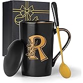 Jmugmt Letter R Personalized Initial Mugs with Flower, Letter R Personalized Coffee Mug, Customized Cool Letter Mugs for Women, Bridal Shower Gifts, Women's Initials Gifts Mug 14 OZ Matte Black